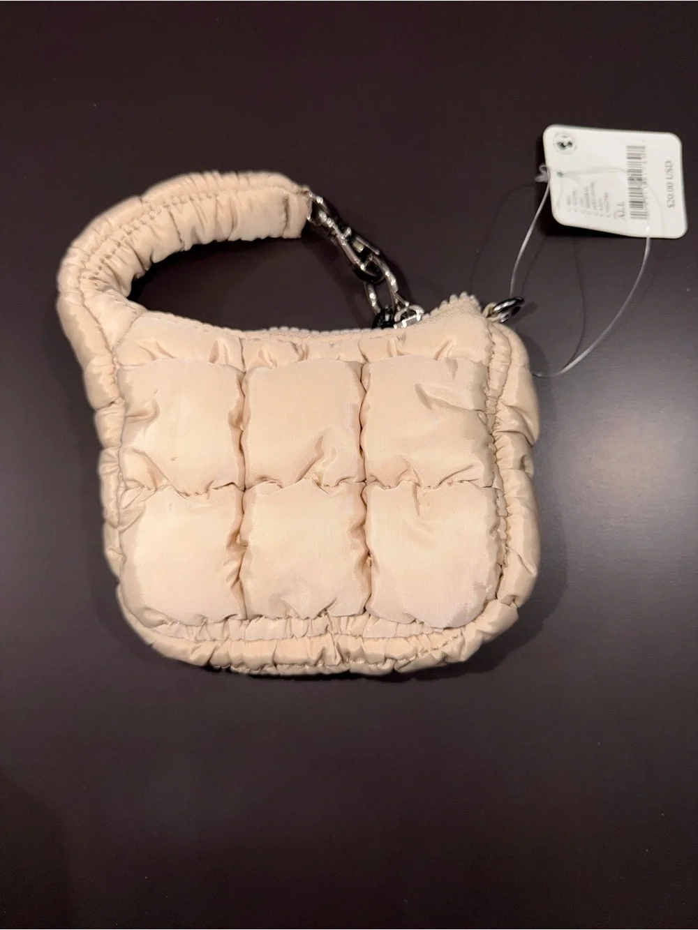 Free People Cream Quilted Puff Mini Wristlet